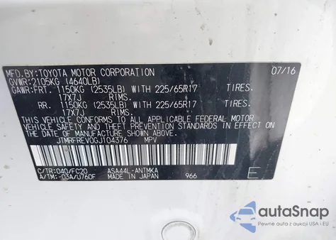 2016 Toyota Rav4 Xle z USA, uszkodzony, nr VIN JTMRFREV0GJ104376